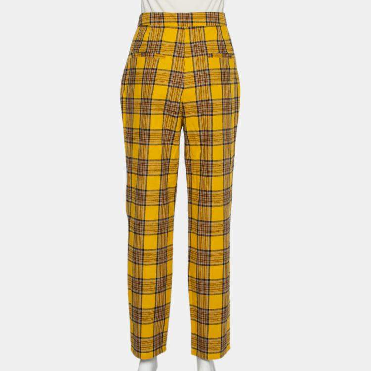 Pre Owned LPA Mustard Yellow Cotton Plaid Slim Trousers L 