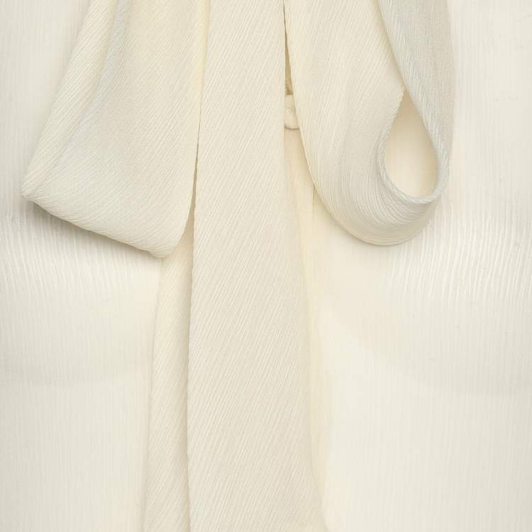 Pre Owned Luisa Beccaria Off White Chiffon Scarf Neck Button Front Blouse S