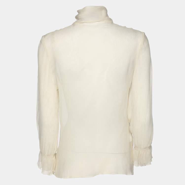 Pre Owned Luisa Beccaria Off White Chiffon Scarf Neck Button Front Blouse S