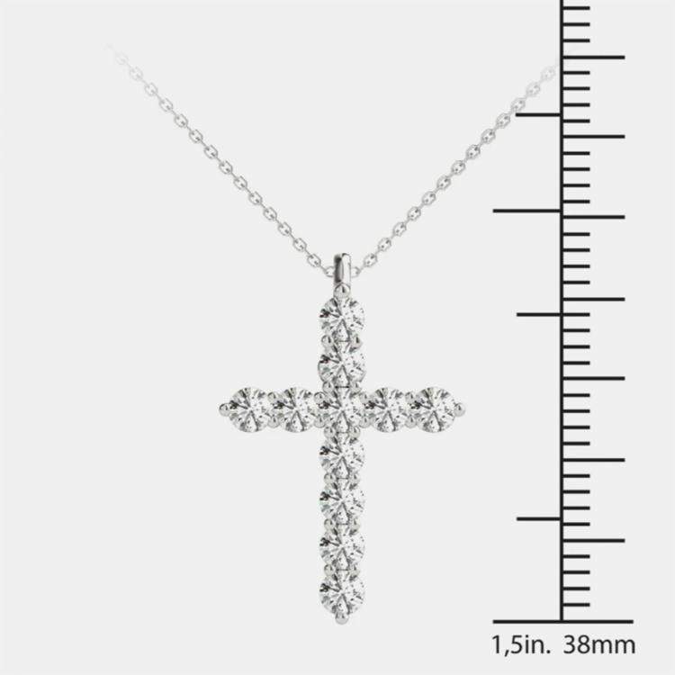Pre Owned 14K Hypoallergenic White Gold Natural Diamond Cross Pendant Necklace (1.00 Ctw)