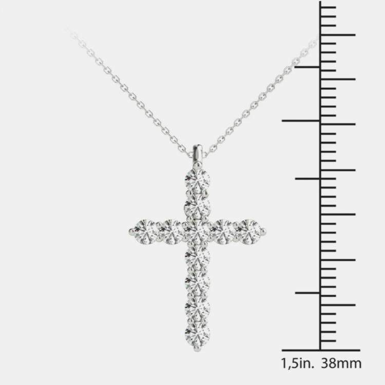 Pre Owned 14K Hypoallergenic White Gold Natural Diamond Cross Pendant Necklace (1/4 Ctw)