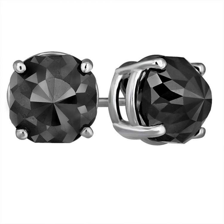 Pre Owned 14K White Gold Black Stone Stud Earrings (Appox 4.00 cts)
