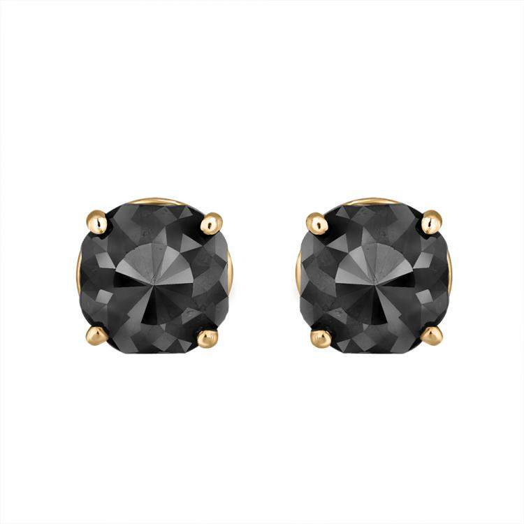Pre Owned 14K Yellow Gold Black Stone Stud Earrings (Appox 4.00 cts)