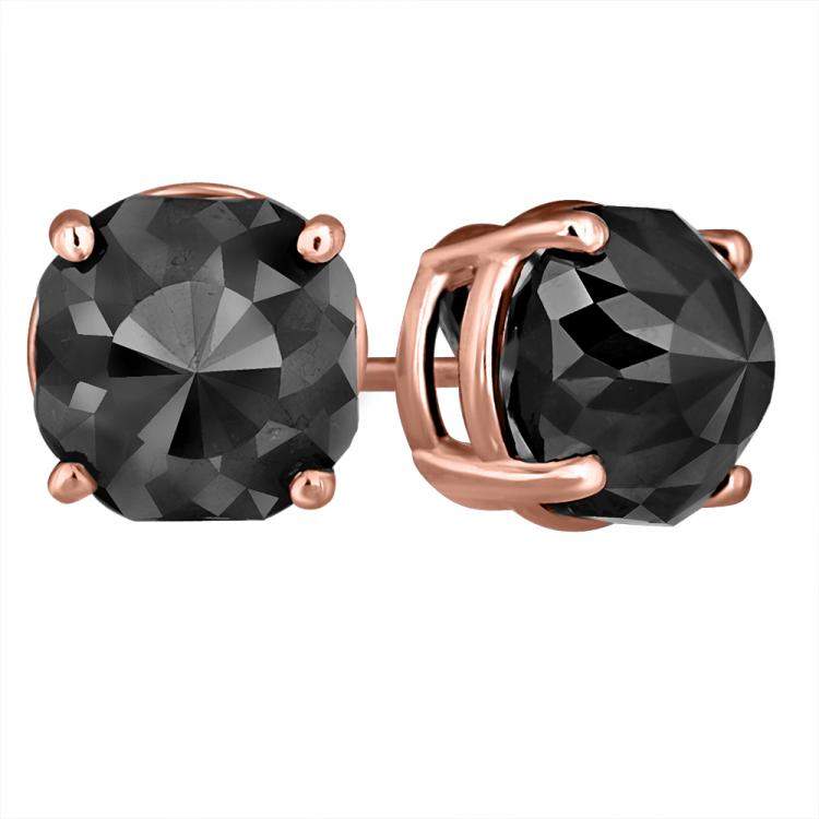 Pre Owned 14K Rose Gold Black Stone Stud Earrings (Appox 4.00 cts)