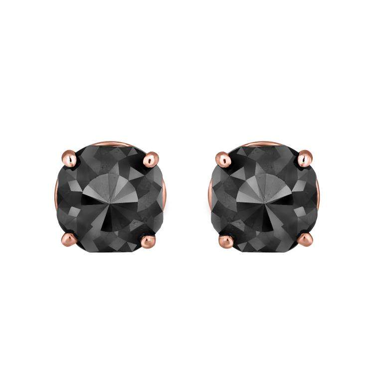 Pre Owned 14K Rose Gold Black Stone Stud Earrings (Appox 4.00 cts)
