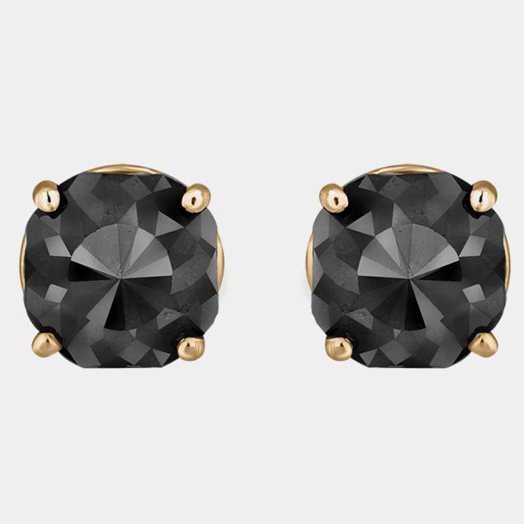 Pre Owned 14K Yellow Gold Black Stone Stud Earrings (Appox 5.00 cts)