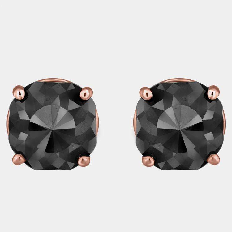 Pre Owned 14K Rose Gold Black Stone Stud Earrings (Appox 5.00 cts)