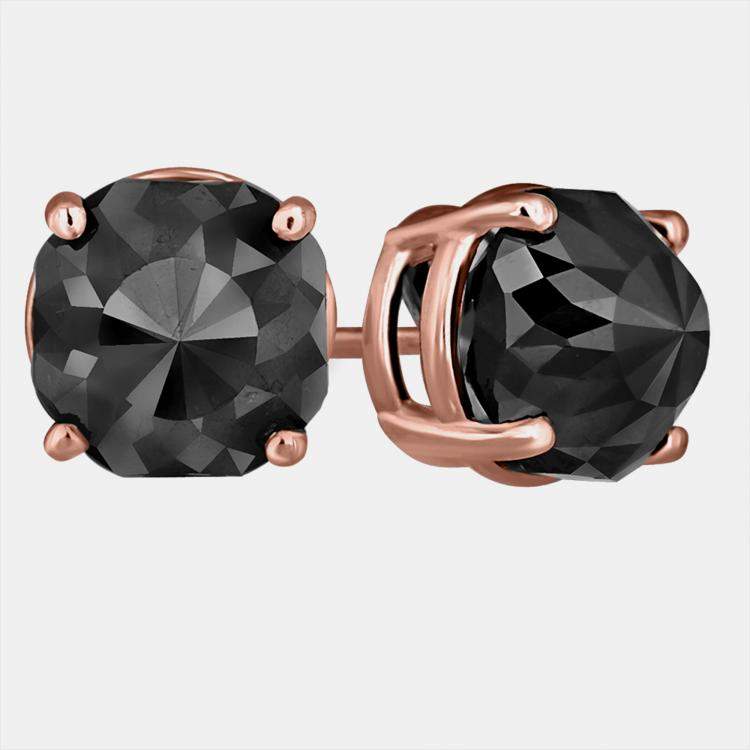 Pre Owned 14K Rose Gold Black Stone Stud Earrings (Appox 5.00 cts)