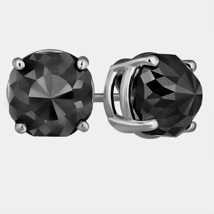 Pre Owned 14K White Gold Black Stone Stud Earrings (Appox 6.00 cts)