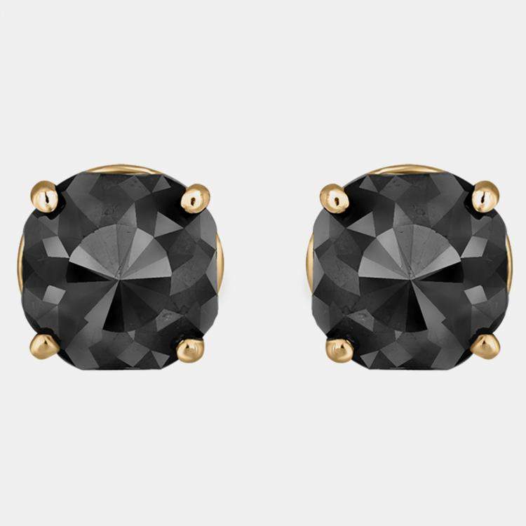 Pre Owned 14K Yellow Gold Black Stone Stud Earrings (Appox 6.00 cts)