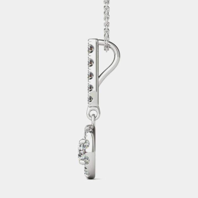 Pre Owned 14K White Gold Natural Diamond Halo Stick Pendant Necklace (0.50 Ctw)