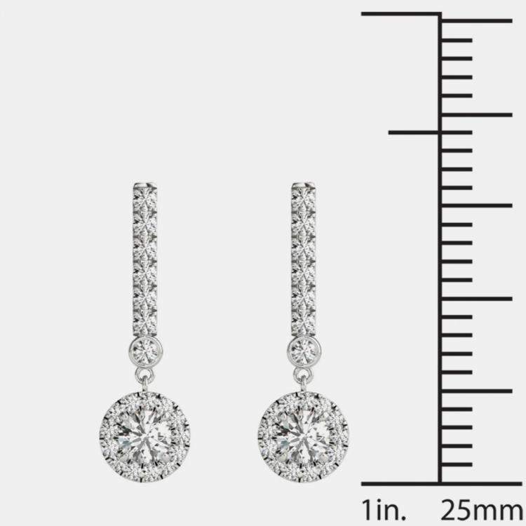 Pre Owned 14K Gold Natural Diamond Dangle Halo Screw Back Earrings (3/4 Ctw)