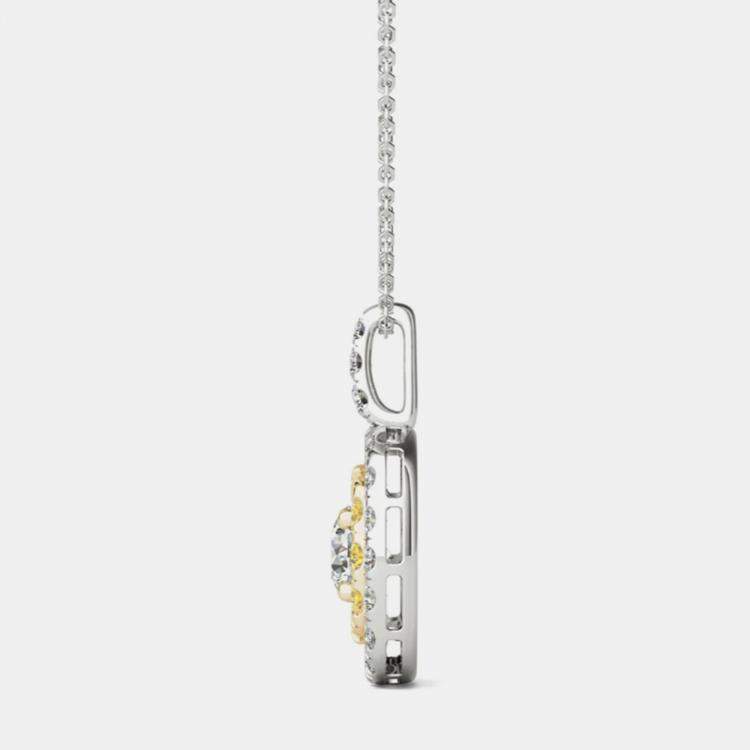 Pre Owned 14K White Gold Natural Diamond Double Halo Pendant (1.00 Ctw)