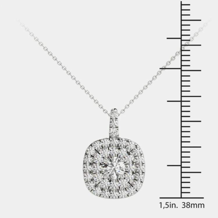 Pre Owned 14K White Gold Natural Diamond Double Halo Pendant (1.00 Ctw)