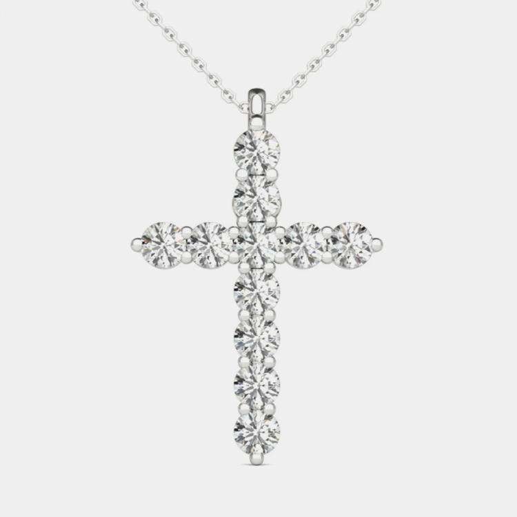 Pre Owned 14K Hypoallergenic White Gold Natural Diamond Cross Pendant Necklace (1/2 Ctw)
