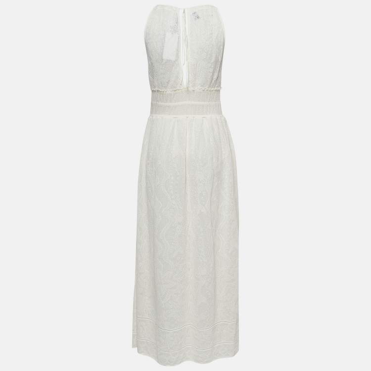 Pre Owned M Missoni White Patterned Knit Sleeveless Midi Dress M