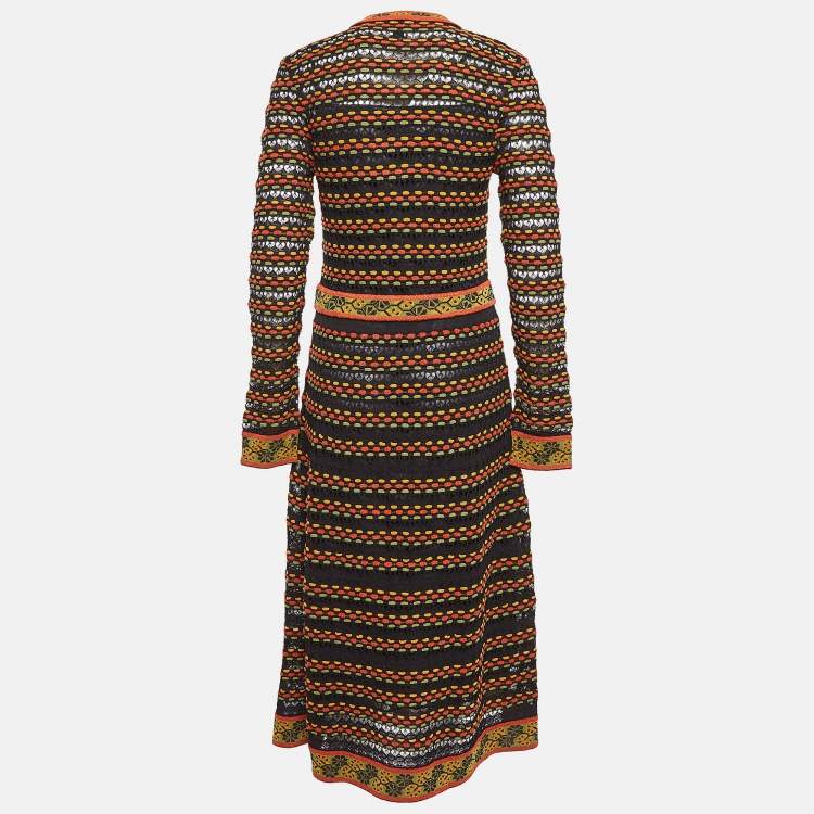 Pre Owned M Missoni Multicolor Patterned Knit Long Sleeve Midi Dress L