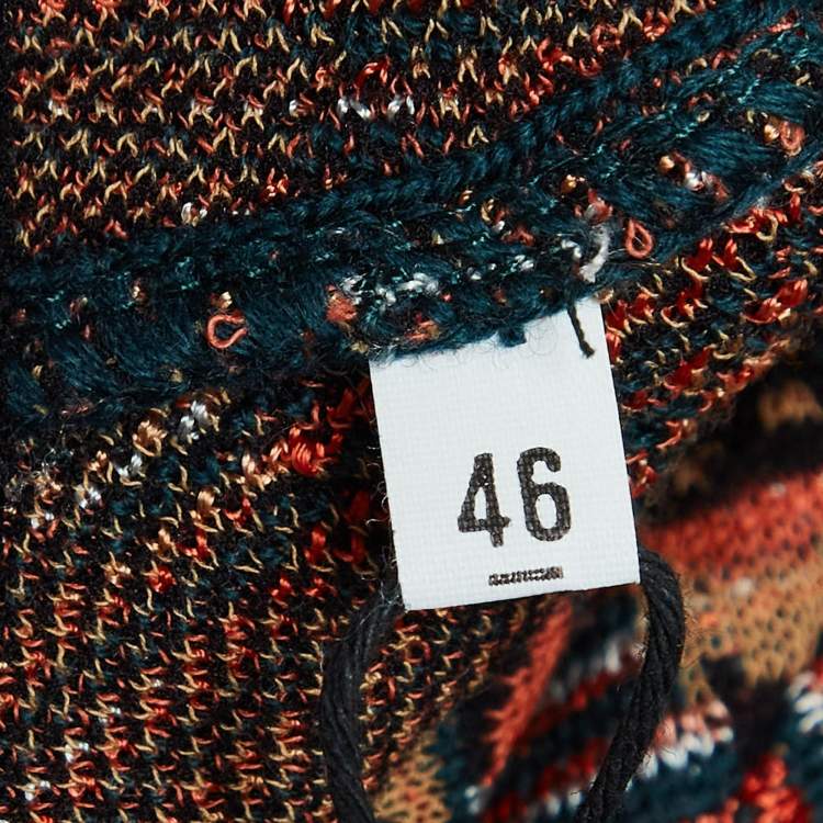 Pre Owned M Missoni Denim Patterned Knit Full Sleeve Midi Dress L