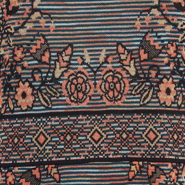 Pre Owned M Missoni Denim Patterned Knit Full Sleeve Midi Dress L
