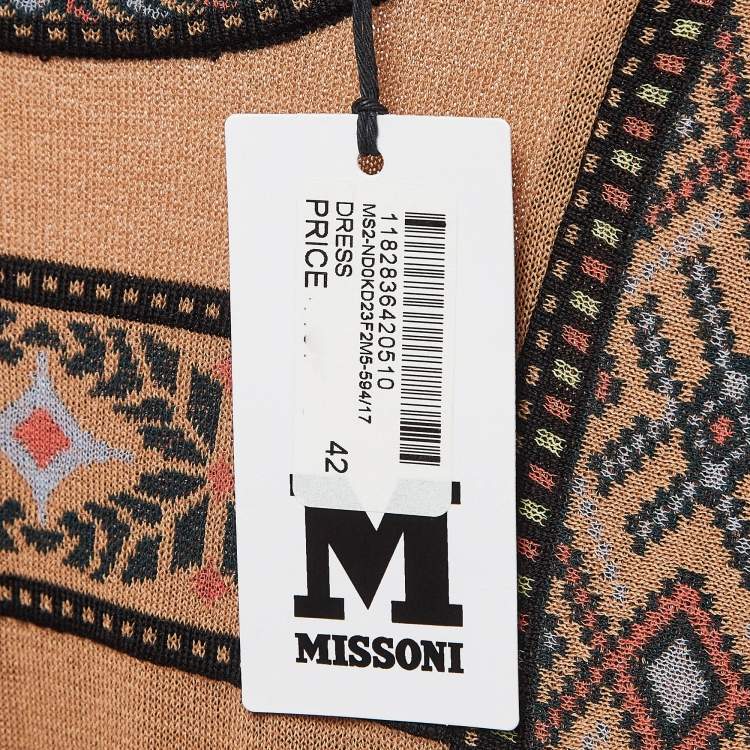 Pre Owned M Missoni Brown Floral Pattern Wool Blend Knit Midi Dress M