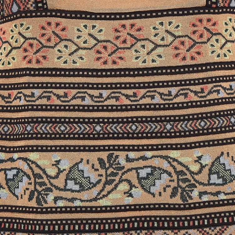 Pre Owned M Missoni Brown Floral Pattern Wool Blend Knit Midi Dress M