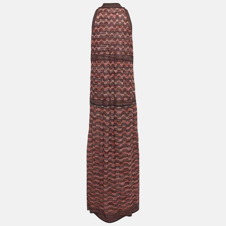 Pre Owned M Missoni Black/Red Patterned Lurex Knit Sleeveless Maxi Dress L
