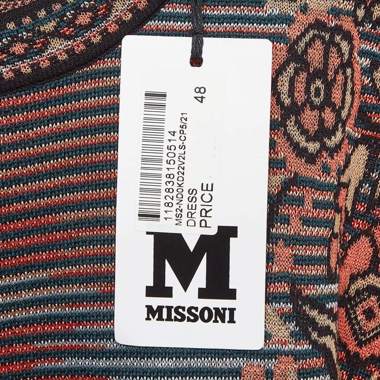 Pre Owned M Missoni Multicolor Patterned Knit Full Sleeves Midi Dress L