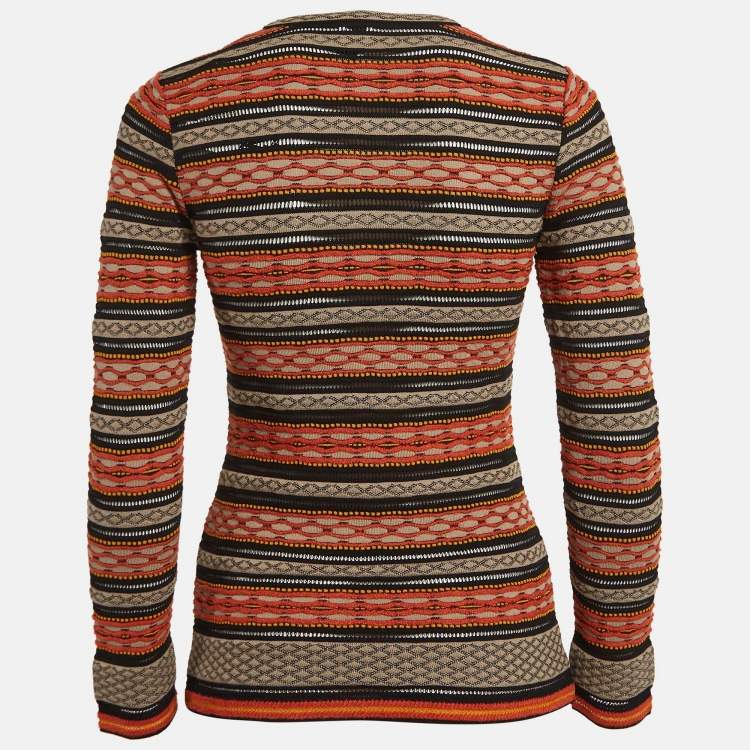 Pre Owned M Missoni Orange/Black Patterned Knit Long Sleeve Top S