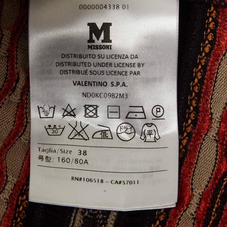 Pre Owned M Missoni Orange/Black Patterned Knit Long Sleeve Top S