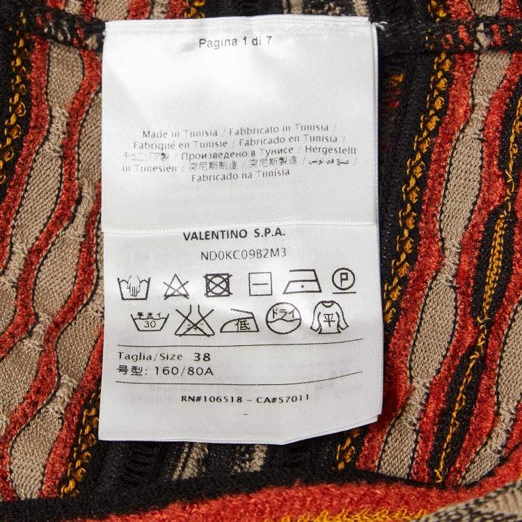Pre Owned M Missoni Orange/Black Patterned Knit Long Sleeve Top S