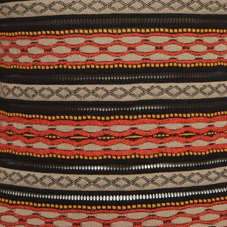 Pre Owned M Missoni Orange/Black Patterned Knit Long Sleeve Top S