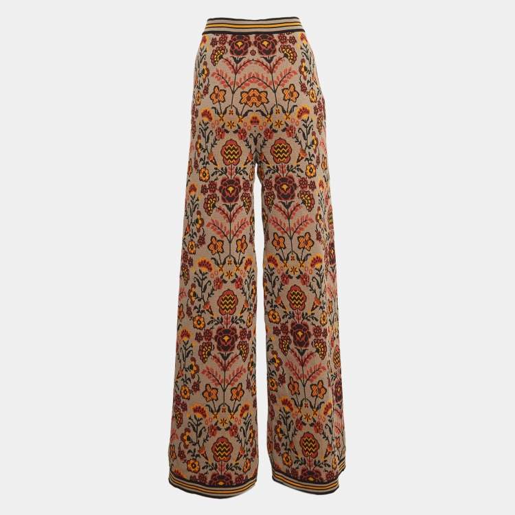 Pre Owned M Missoni Multicolor Floral Pattern Knit Wide Leg Pants L