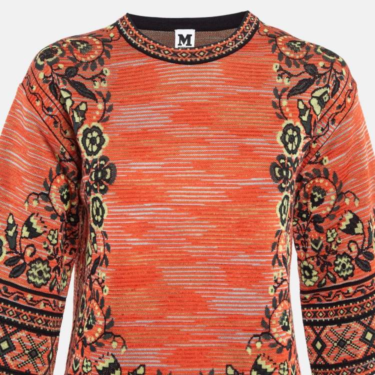 Pre Owned M Missoni Orange Floral Jacquard Knit Top M