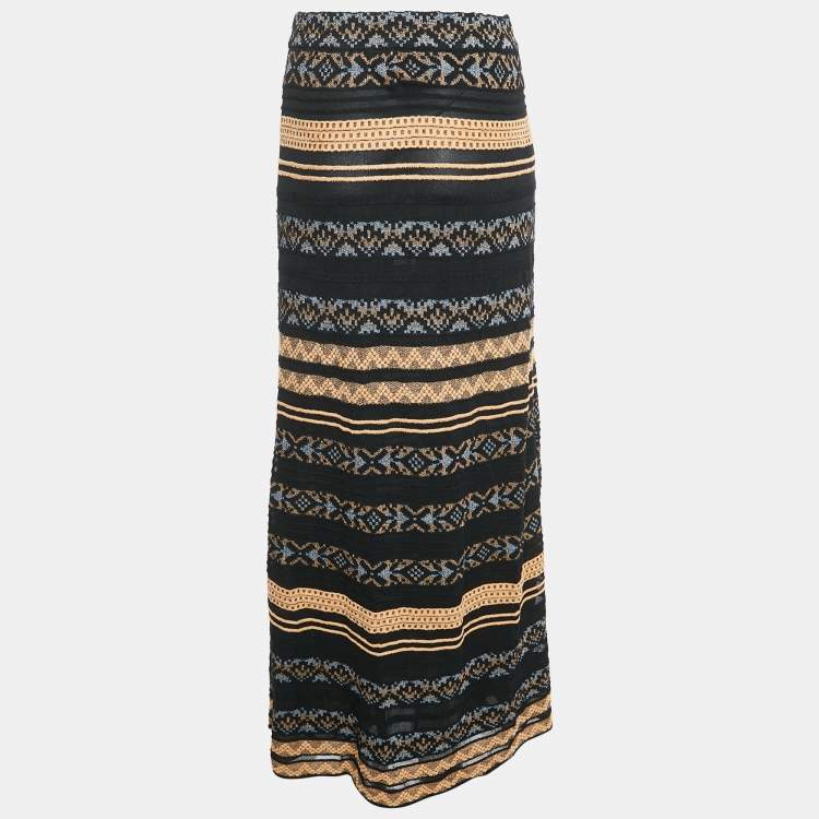 Pre Owned M Missoni Black Patterned Knit Maxi Skirt M