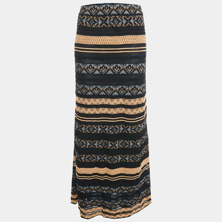 Pre Owned M Missoni Black Patterned Knit Maxi Skirt M