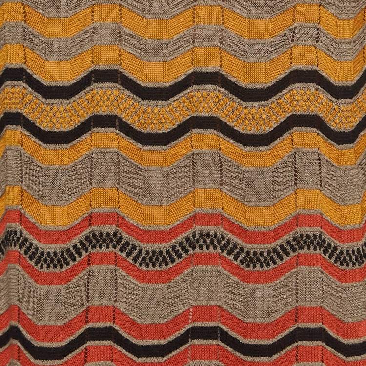 Pre Owned M Missoni Multicolor Patterned Knit Ruffle Detail Midi Dress L
