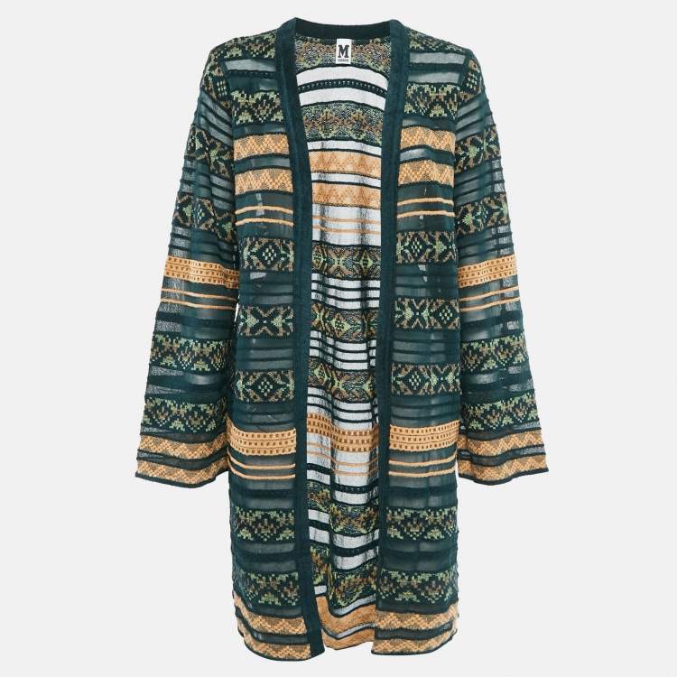 Pre Owned M Missoni Green/Multicolor Knit Long Cardigan S