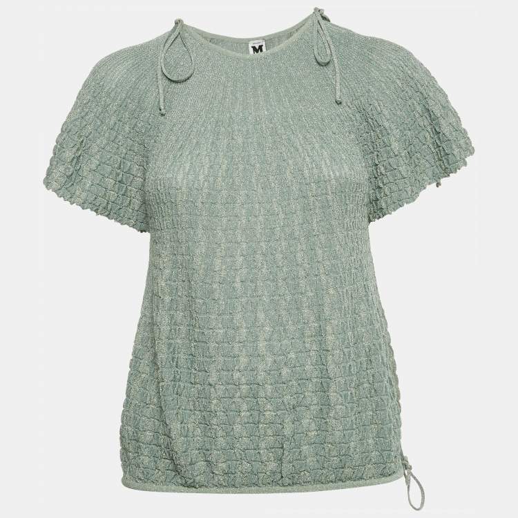 Pre Owned M Missoni Green Textured Lurex Knit Top L