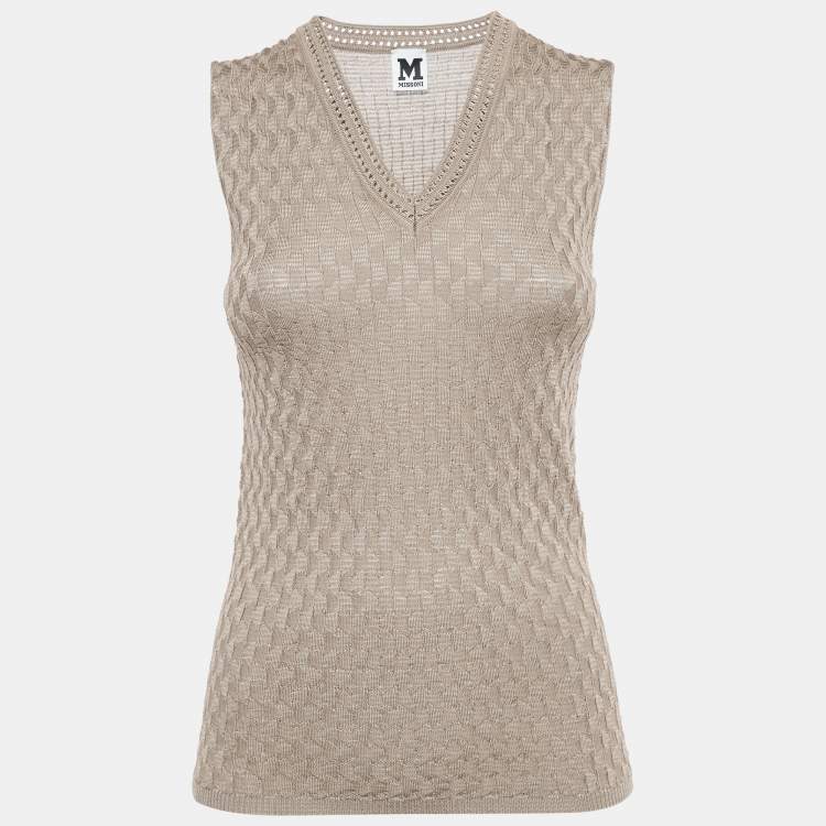 Pre Owned M Missoni Dark Beige Patterned Wool Blend Knit Sleeveless Top S
