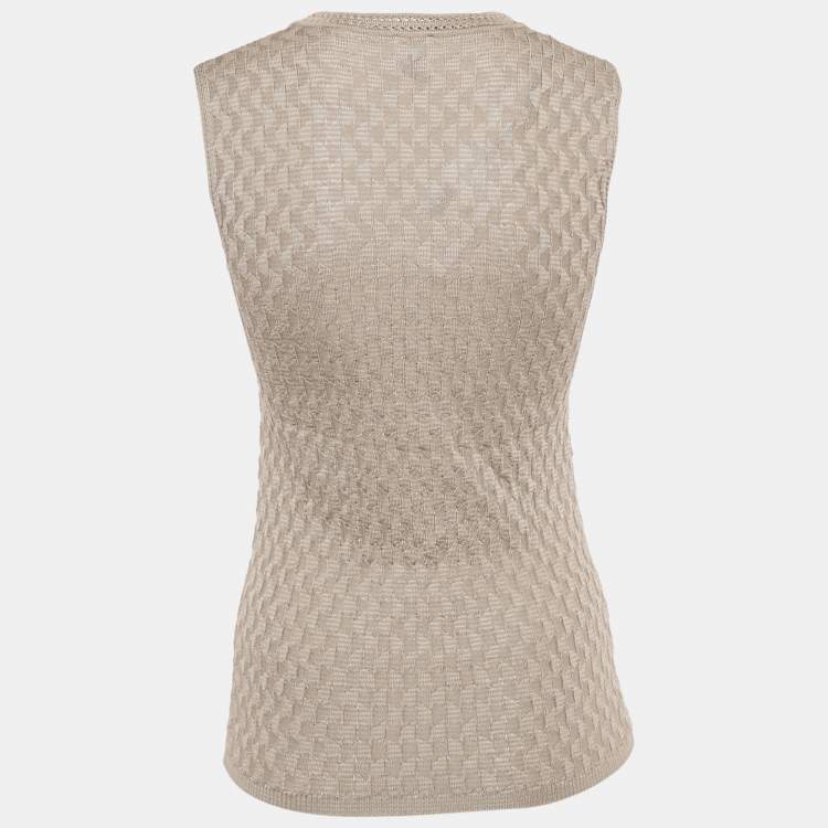 Pre Owned M Missoni Dark Beige Patterned Wool Blend Knit Sleeveless Top S