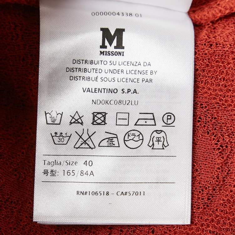 Pre Owned M Missoni Rust Orange Patterned Knit Round Neck Top S