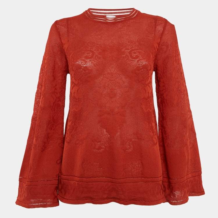 Pre Owned M Missoni Rust Orange Patterned Knit Round Neck Top M