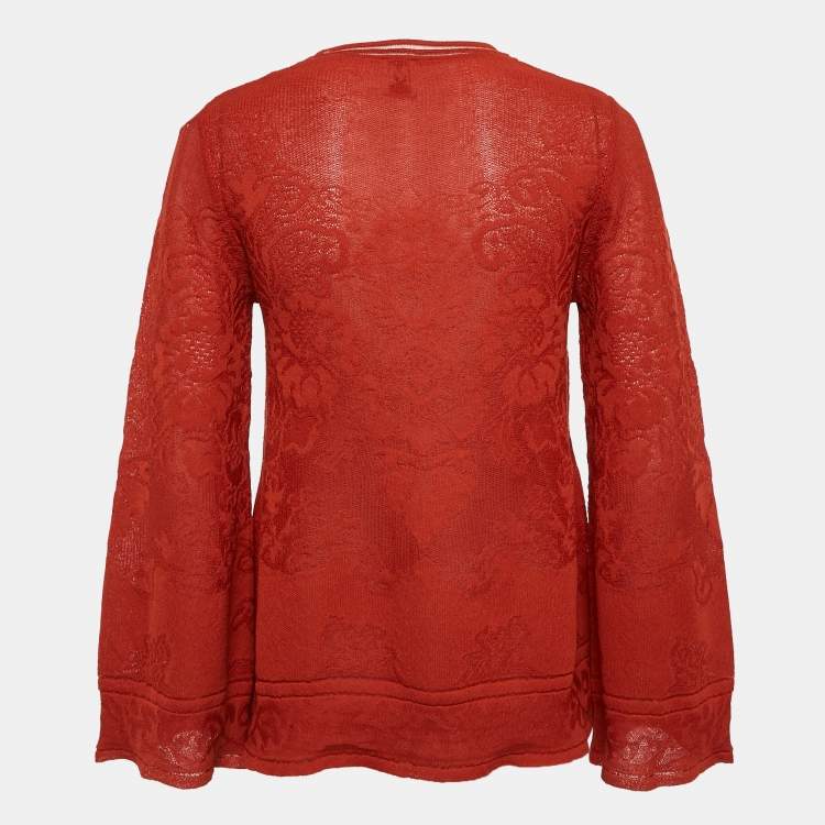 Pre Owned M Missoni Rust Orange Patterned Knit Round Neck Top M