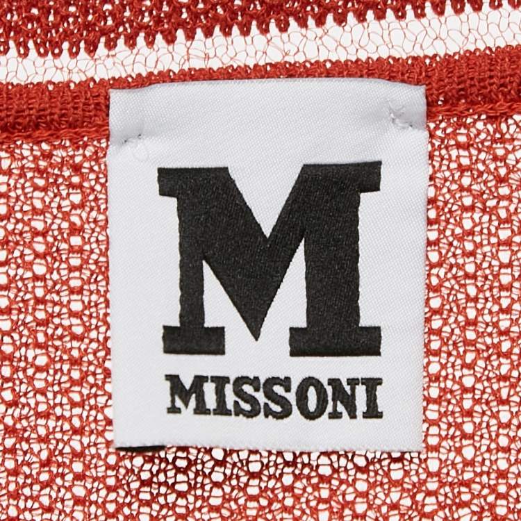 Pre Owned M Missoni Rust Orange Patterned Knit Round Neck Top M