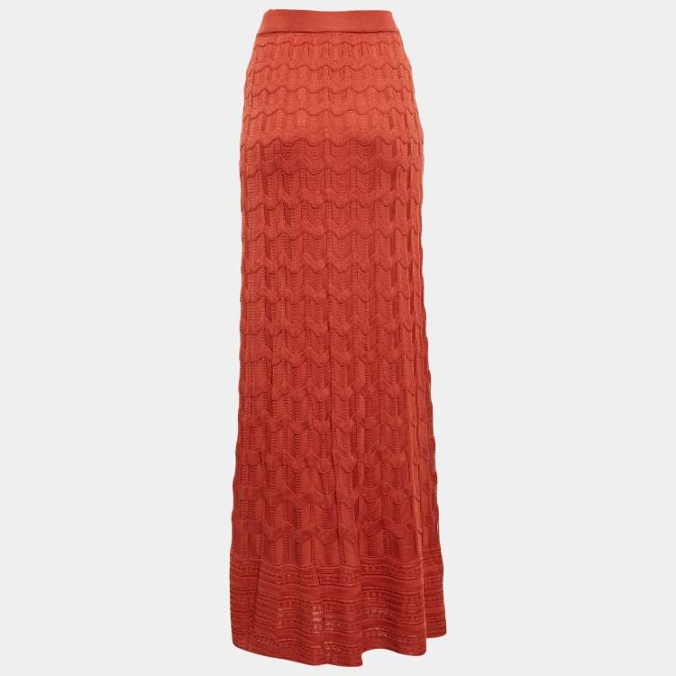 Pre Owned M Missoni Brown Patterned Knit Maxi Skirt S