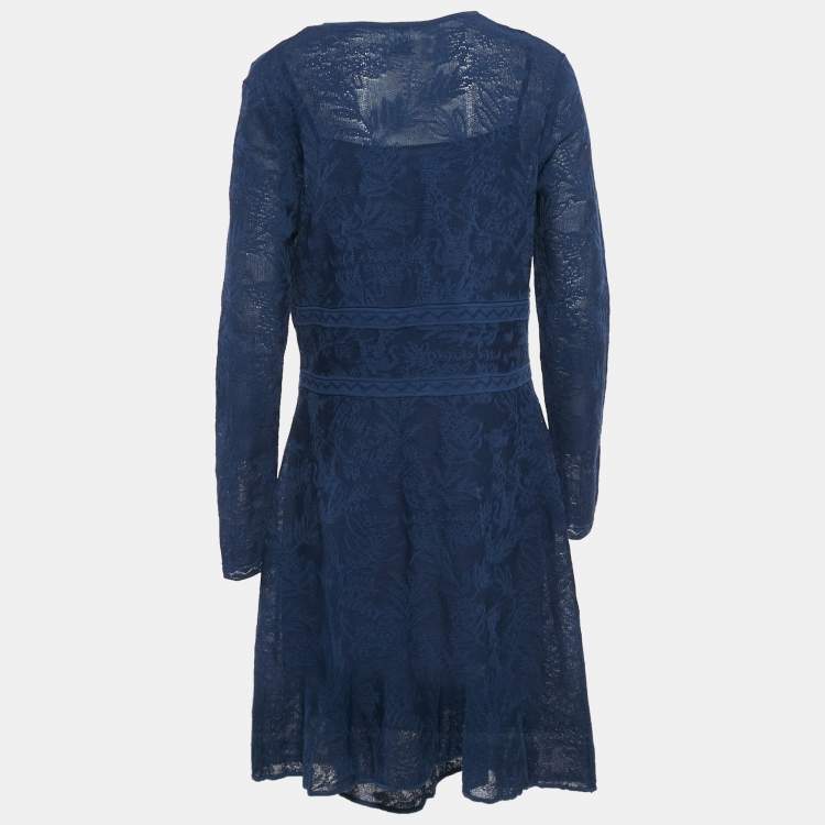 مملوكة مسبقًا M Missoni Navy Blue Jacquard Knit Knee-Length Dress L