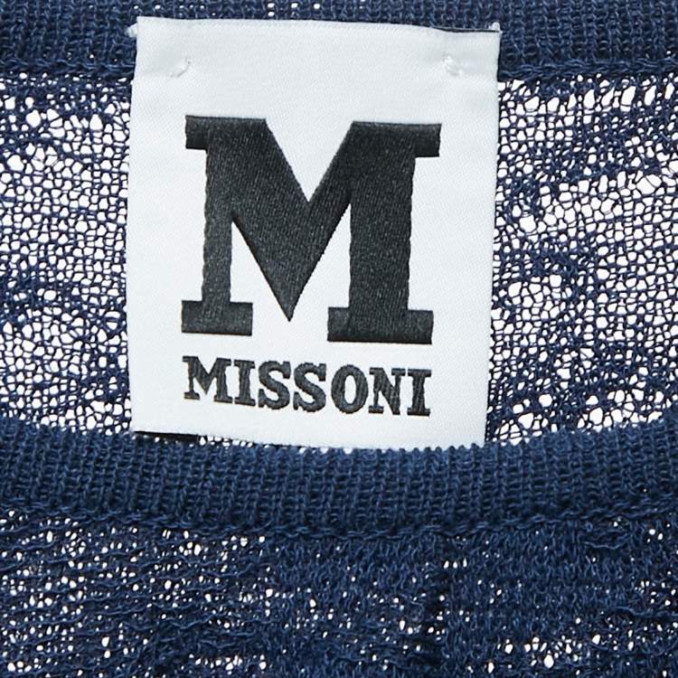 مملوكة مسبقًا M Missoni Navy Blue Jacquard Knit Knee-Length Dress L