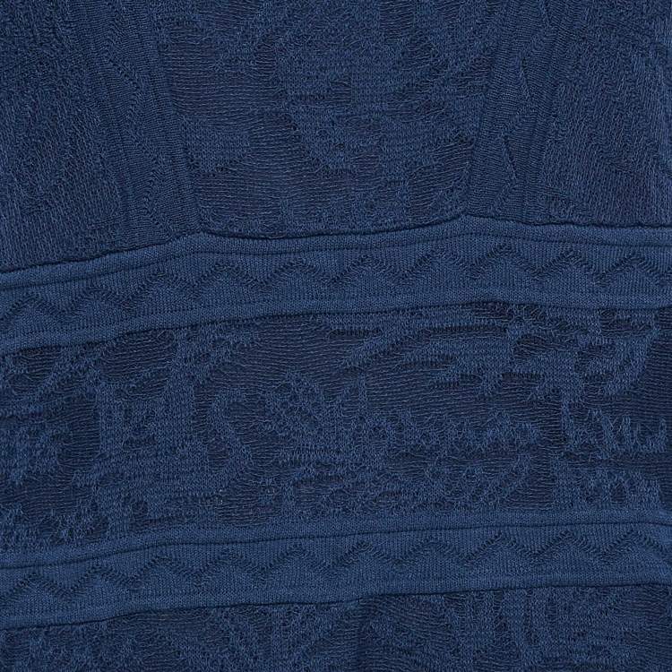 مملوكة مسبقًا M Missoni Navy Blue Jacquard Knit Knee-Length Dress L