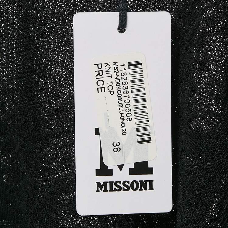 Pre Owned M Missoni Black Patterned Knit Round Neck Full Sleeve Top S
