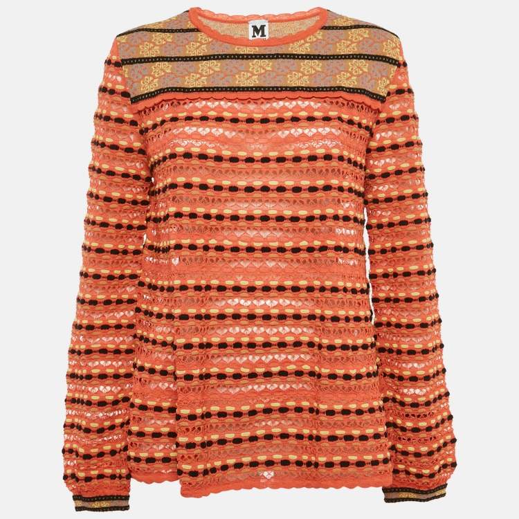 Pre Owned M Missoni Multicolor Patterned Knit Long Sleeve Top L